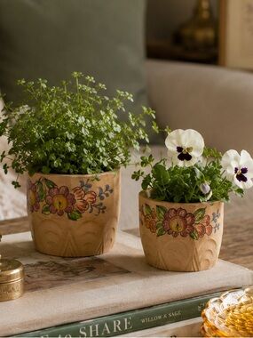 Vintage Hand Painted Floral Nesting Pots from Japan Small Ceramic Flower Planter